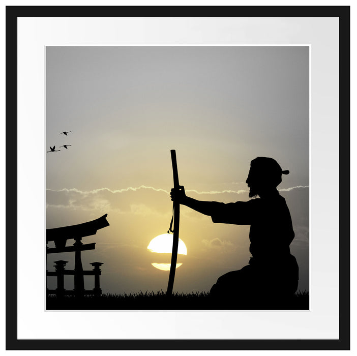Samurai-Meister vor Horizont Passepartout Quadratisch 55x55