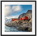 Einsames rotes Haus am Meer in Norwegen Passepartout Quadratisch 55