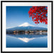 Berg Fujiyama mit herbstlich rotem Baum Passepartout Quadratisch 70
