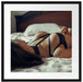 Frau in erotischen Dessous auf Bett Passepartout Quadratisch 55