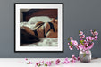 Frau in erotischen Dessous auf Bett Passepartout Detail Quadratisch