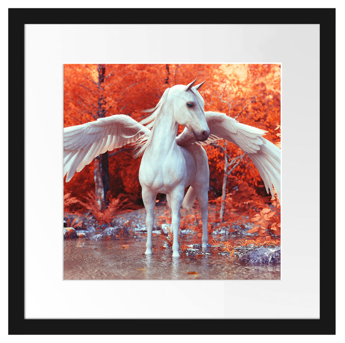 Pegasus im Fluss eines Herbstwaldes Passepartout Quadratisch 40