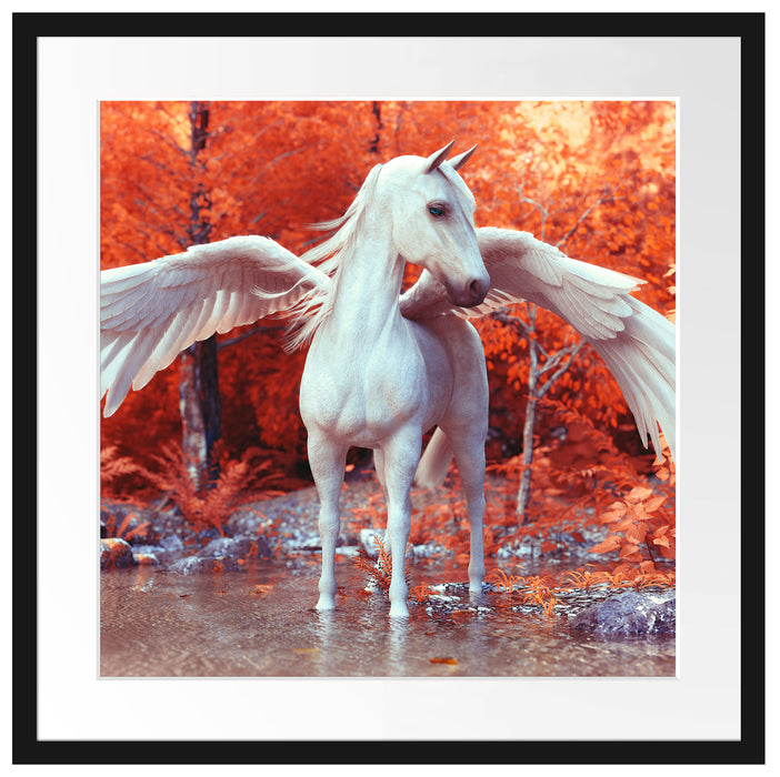 Pegasus im Fluss eines Herbstwaldes Passepartout Quadratisch 55