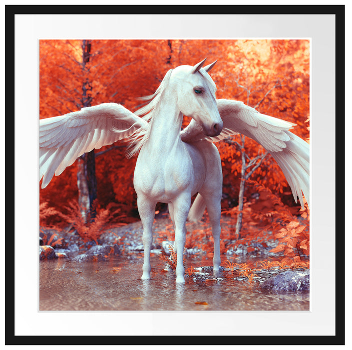 Pegasus im Fluss eines Herbstwaldes Passepartout Quadratisch 70