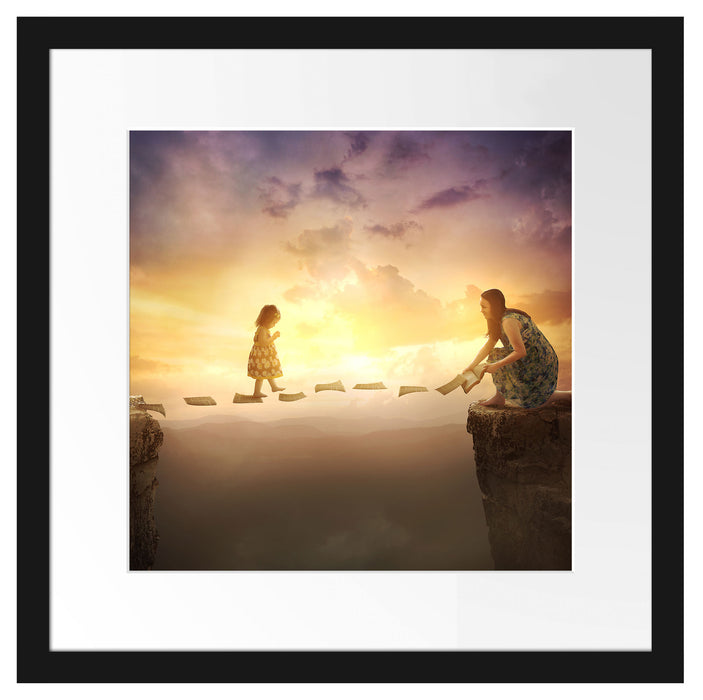 Kind läuft auf Papier über Abgrund Passepartout Quadratisch 40