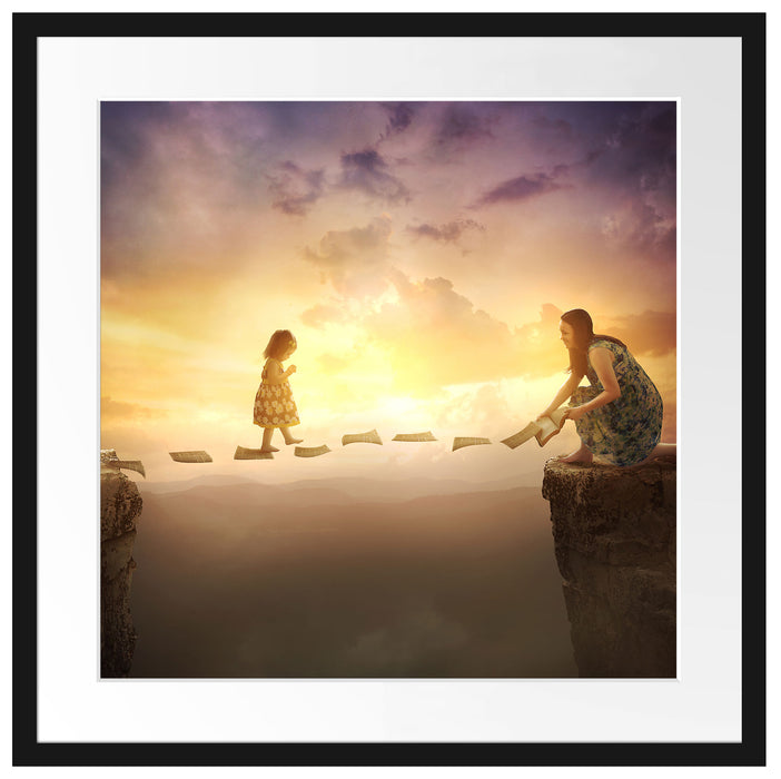 Kind läuft auf Papier über Abgrund Passepartout Quadratisch 55