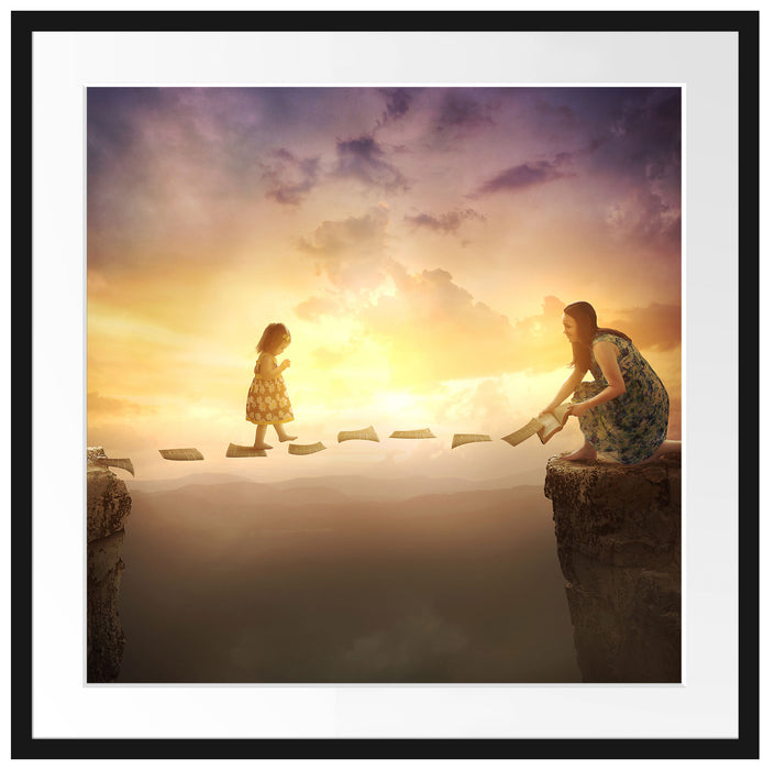 Kind läuft auf Papier über Abgrund Passepartout Quadratisch 70