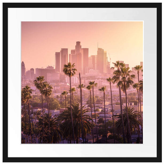 Palmen vor Skyline von Los Angeles Passepartout Quadratisch 55