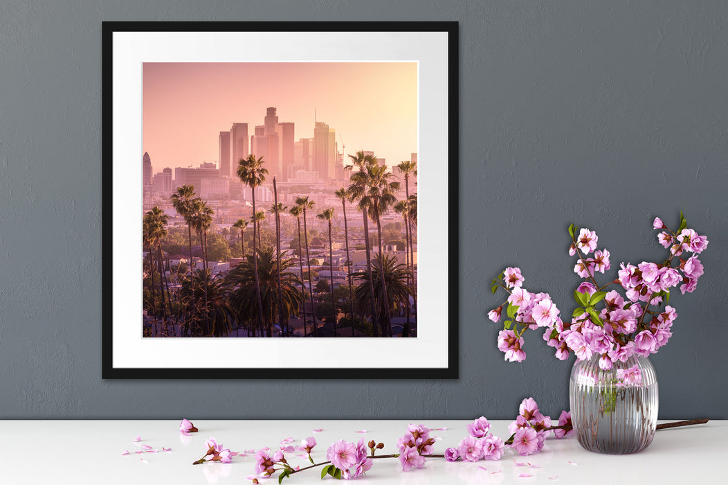 Palmen vor Skyline von Los Angeles Passepartout Detail Quadratisch