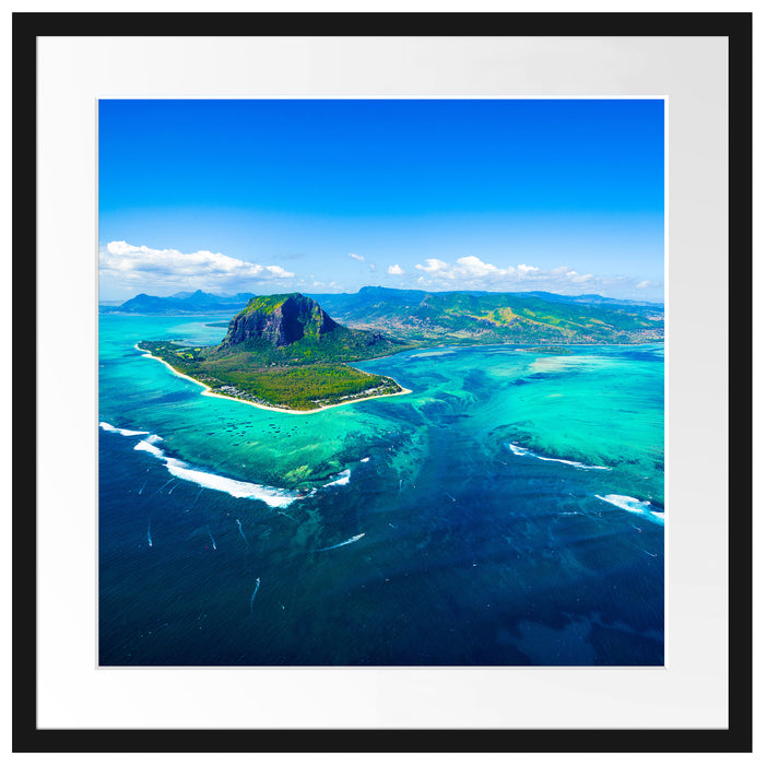 Blick von oben auf die Trauminsel Mauritius Passepartout Quadratisch 55