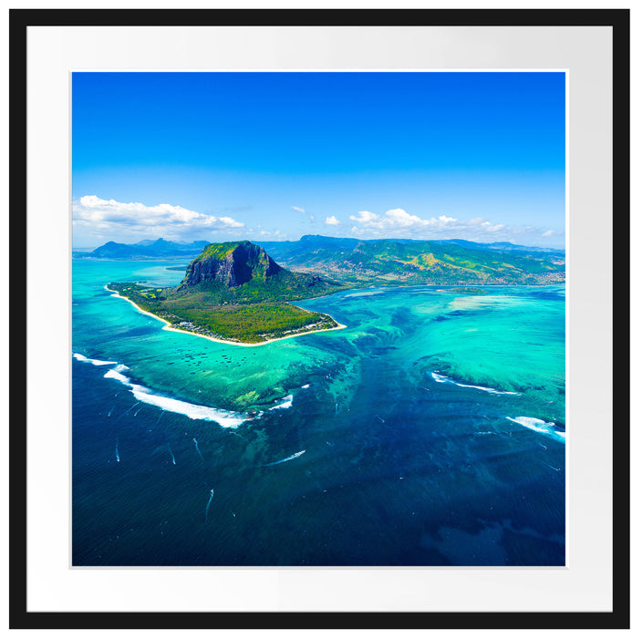 Blick von oben auf die Trauminsel Mauritius Passepartout Quadratisch 70