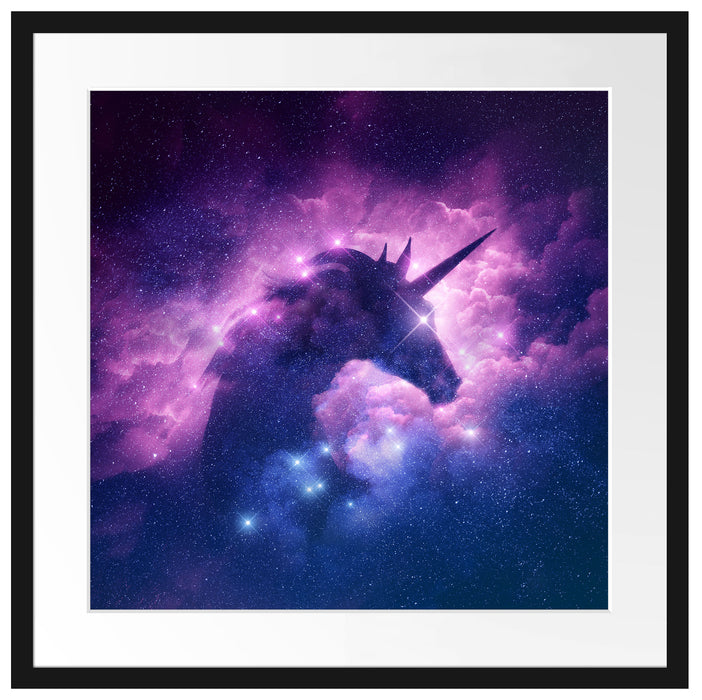 Einhorn Silhouette Galaxie Passepartout Quadratisch 55