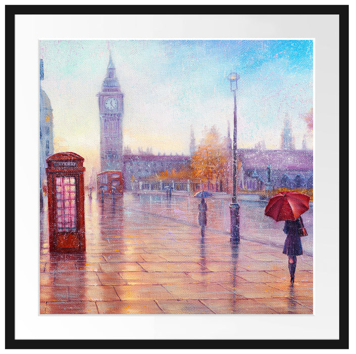 Regentag in London mit Big Ben Passepartout Quadratisch 70