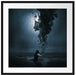 Kniende Frau mit dunklen Dämonen Passepartout Quadratisch 70