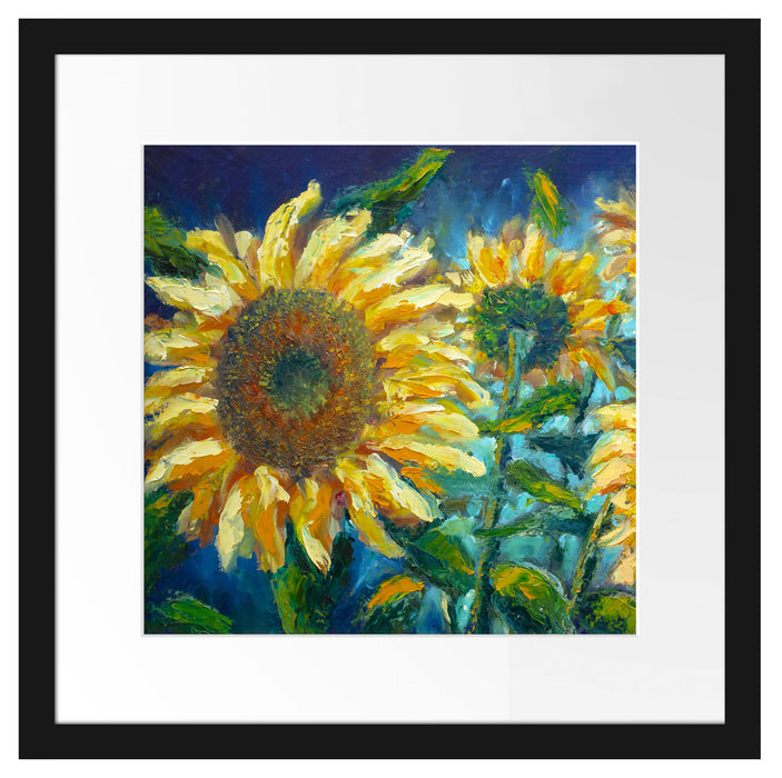 Sonnenblumen vor blauem Hintergrund Passepartout Quadratisch 40
