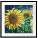 Sonnenblumen vor blauem Hintergrund Passepartout Quadratisch 55