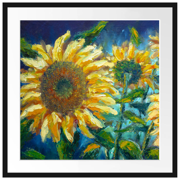 Sonnenblumen vor blauem Hintergrund Passepartout Quadratisch 70