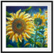 Sonnenblumen vor blauem Hintergrund Passepartout Quadratisch 70