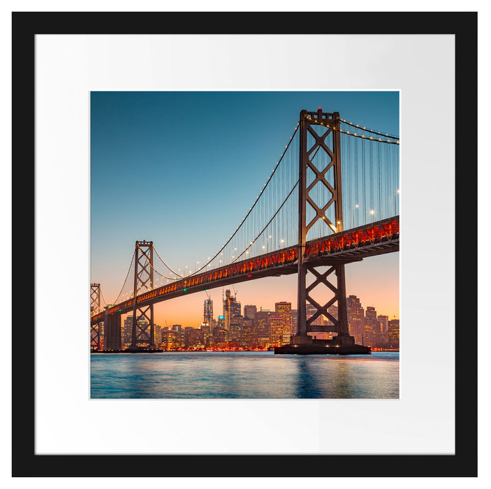 Oakland Bay Brücke bei Sonnenuntergang Passepartout Quadratisch 40