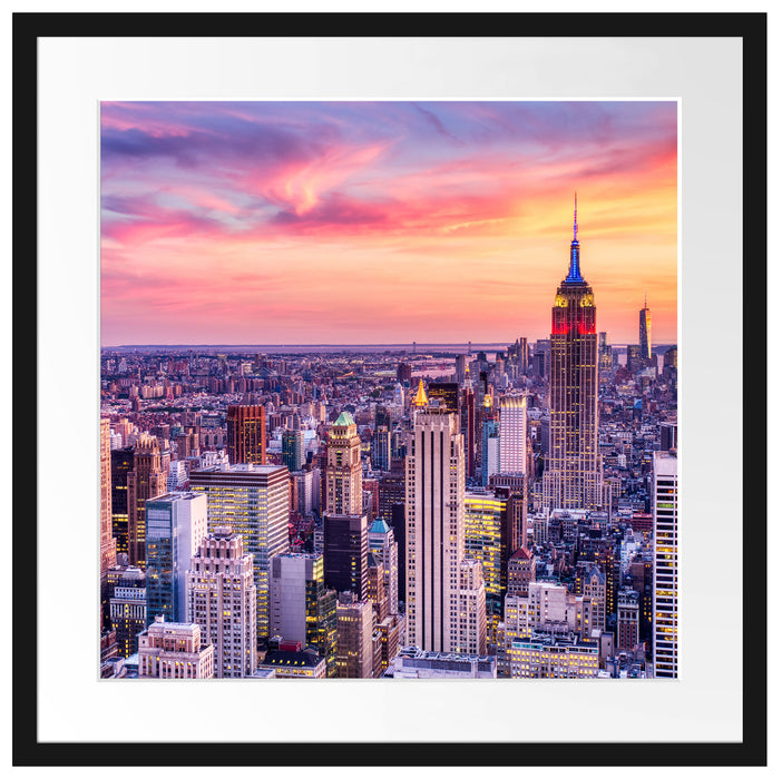 New York City bei Sonnenuntergang Passepartout Quadratisch 55
