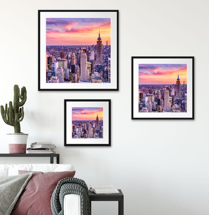 New York City bei Sonnenuntergang Passepartout Wohnzimmer Quadratisch