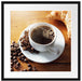 Tasse Kaffee mit Bohnen und Croissant Passepartout Quadratisch 55