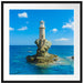Leuchtturm auf kleiner Insel im Meer Passepartout Quadratisch 70