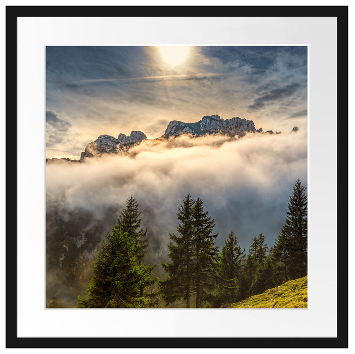Aufsteigende Wolken in den Dolomiten Passepartout Quadratisch 55