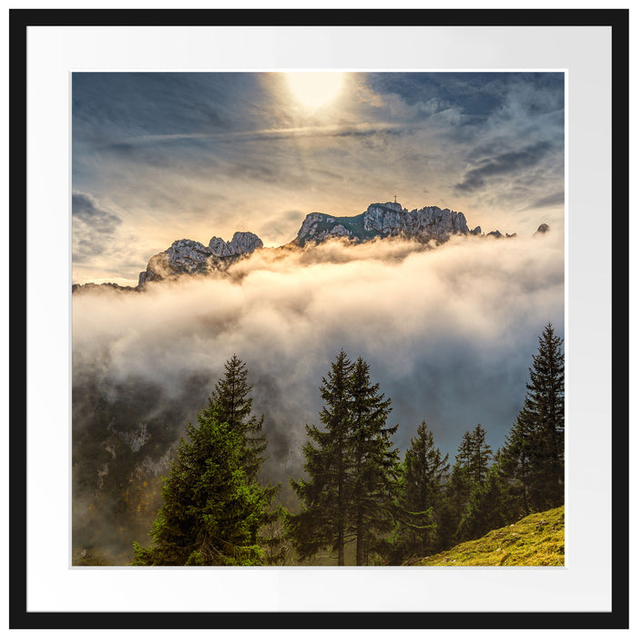 Aufsteigende Wolken in den Dolomiten Passepartout Quadratisch 70