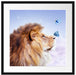 Löwe mit blauen Schmetterlingen Passepartout Quadratisch 55