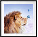 Löwe mit blauen Schmetterlingen Passepartout Quadratisch 70