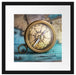 Alter Kompass auf Weltkarte Passepartout Quadratisch 40