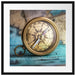 Alter Kompass auf Weltkarte Passepartout Quadratisch 55