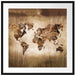 Weltkarte auf altem Holz Passepartout Quadratisch 70