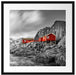 Einsames rotes Haus am Meer in Norwegen B&W Detail Passepartout Quadratisch 55