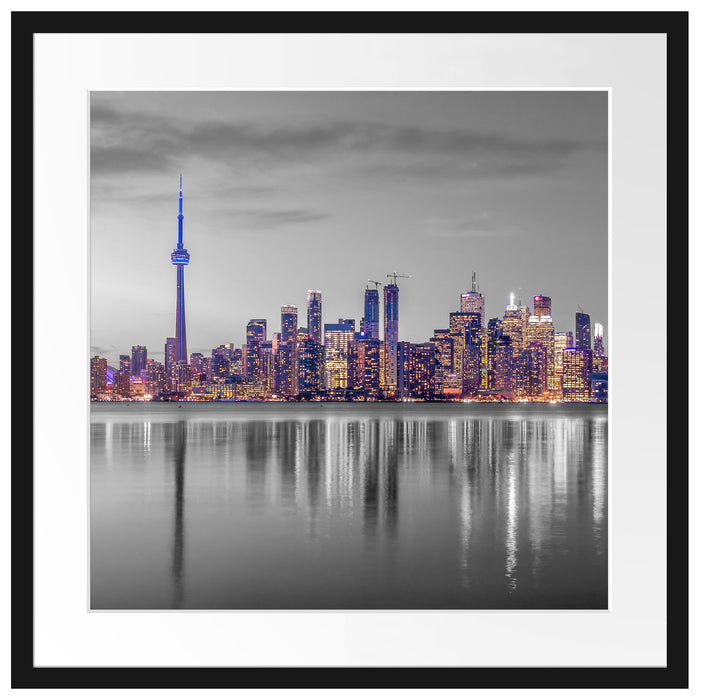 Skyline Toronto in der Abenddämmerung B&W Detail Passepartout Quadratisch 55