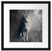 Fantasievoller weißer Wolf auf Lichtung B&W Detail Passepartout Quadratisch 40