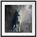 Fantasievoller weißer Wolf auf Lichtung B&W Detail Passepartout Quadratisch 55