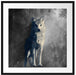 Fantasievoller weißer Wolf auf Lichtung B&W Detail Passepartout Quadratisch 70