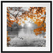 Herbstbäume um See bei Sonnenuntergang B&W Detail Passepartout Quadratisch 55