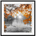Herbstbäume um See bei Sonnenuntergang B&W Detail Passepartout Quadratisch 70