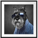 Lustiger Hund mit Hemd und Sonnenbrille B&W Detail Passepartout Quadratisch 70