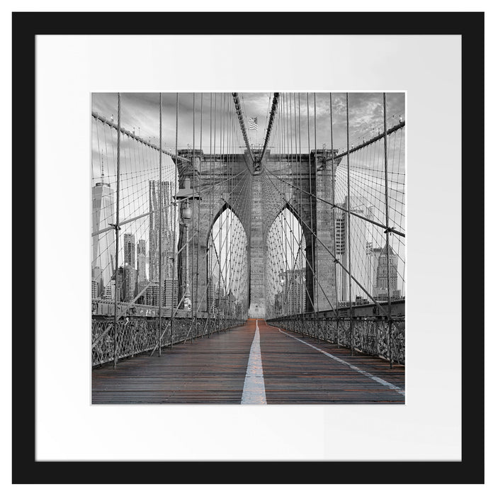 Leere Brooklyn Bridge in New York City B&W Detail Passepartout Quadratisch 40