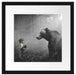 Mädchen mit Teddy und Bär im Wald B&W Detail Passepartout Quadratisch 40