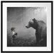 Mädchen mit Teddy und Bär im Wald B&W Detail Passepartout Quadratisch 55