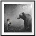 Mädchen mit Teddy und Bär im Wald B&W Detail Passepartout Quadratisch 70