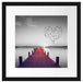 Steg mit Vogelschwarm in Herzform B&W Detail Passepartout Quadratisch 40