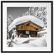 Verschneite Skihütte in Alpenwald B&W Detail Passepartout Quadratisch 55
