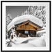 Verschneite Skihütte in Alpenwald B&W Detail Passepartout Quadratisch 70