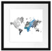 Bunte Weltkarte in Aquarell-Farben B&W Detail Passepartout Quadratisch 40